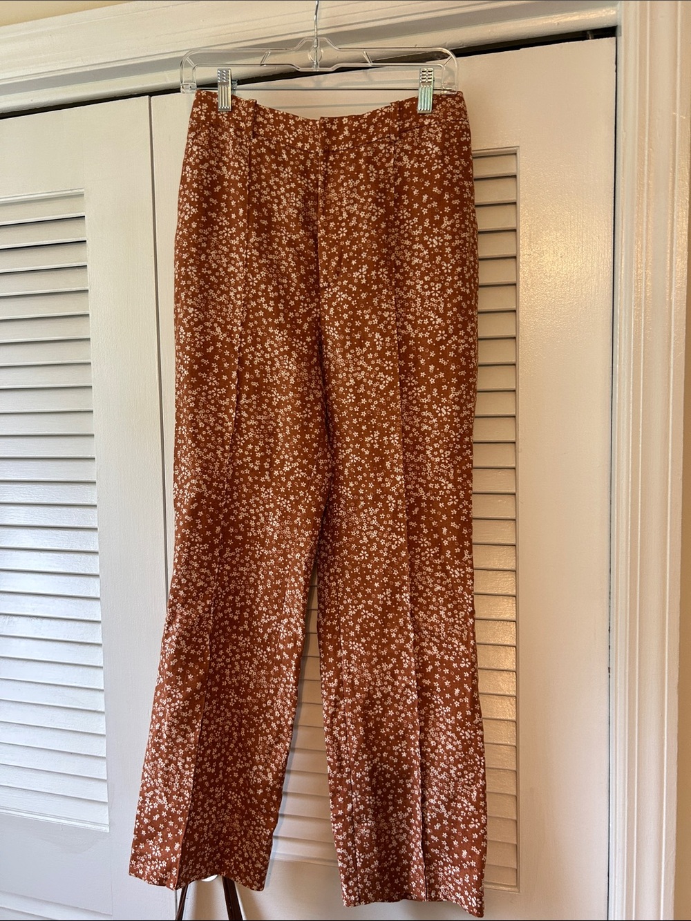 Free People Rust Brown Floral Wide-Leg Pants